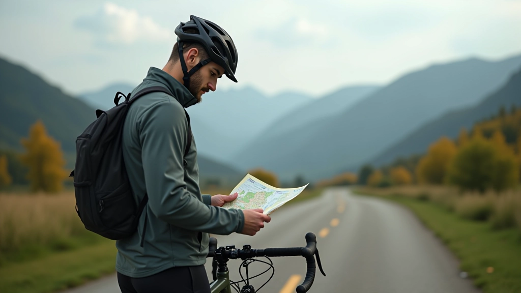 Cyclist reviewing route maps while planning their journey on a Czech countryside cycling path
